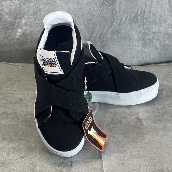 Goats Women's Black Canvas Crisscross Straps Platform Slip-On Sneakers SZ 6 - Picture 3 of 12